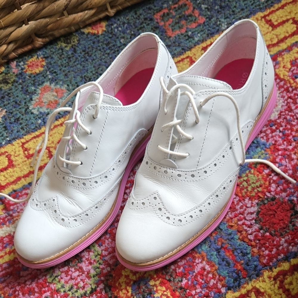 White and Pink Women's Brogues